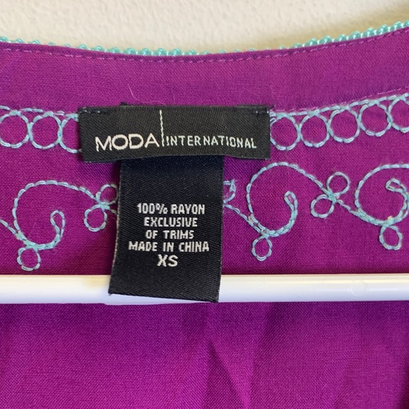 Moda International Violet Dress with Aqua Embroidery - Picture 2 of 4